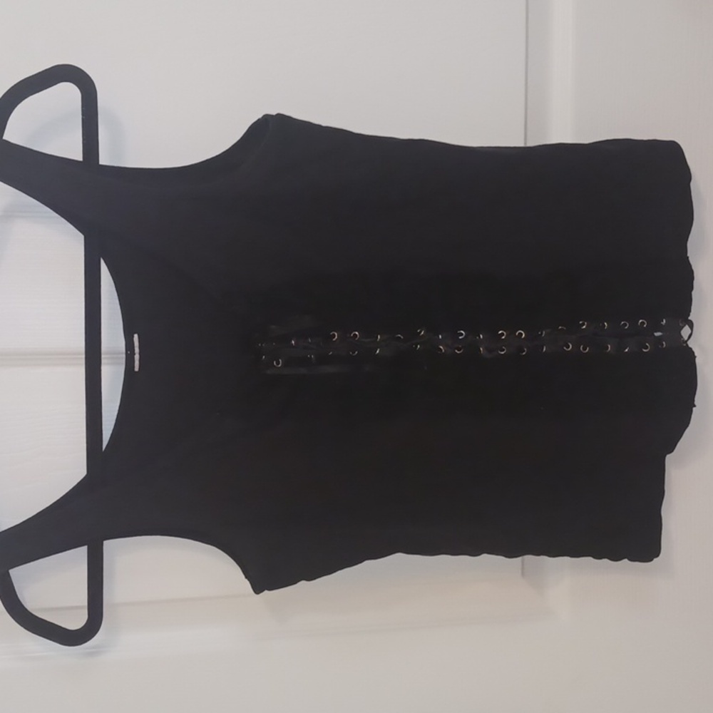 Black lace-up tank top